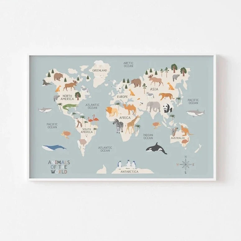 Kids Animal World Map Canvas