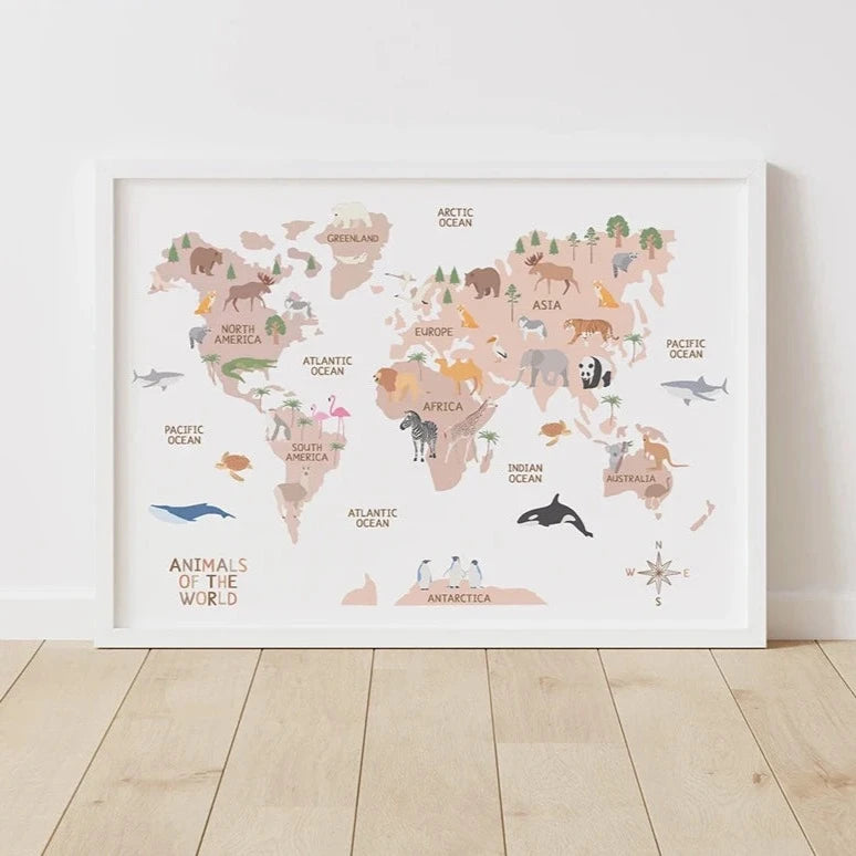 Kids Animal World Map Canvas