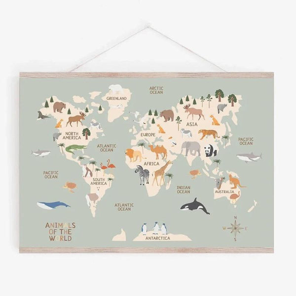 Kids Animal World Map Canvas