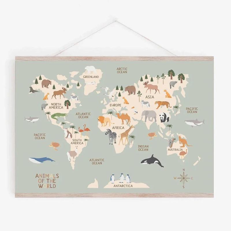 Kids Animal World Map Canvas