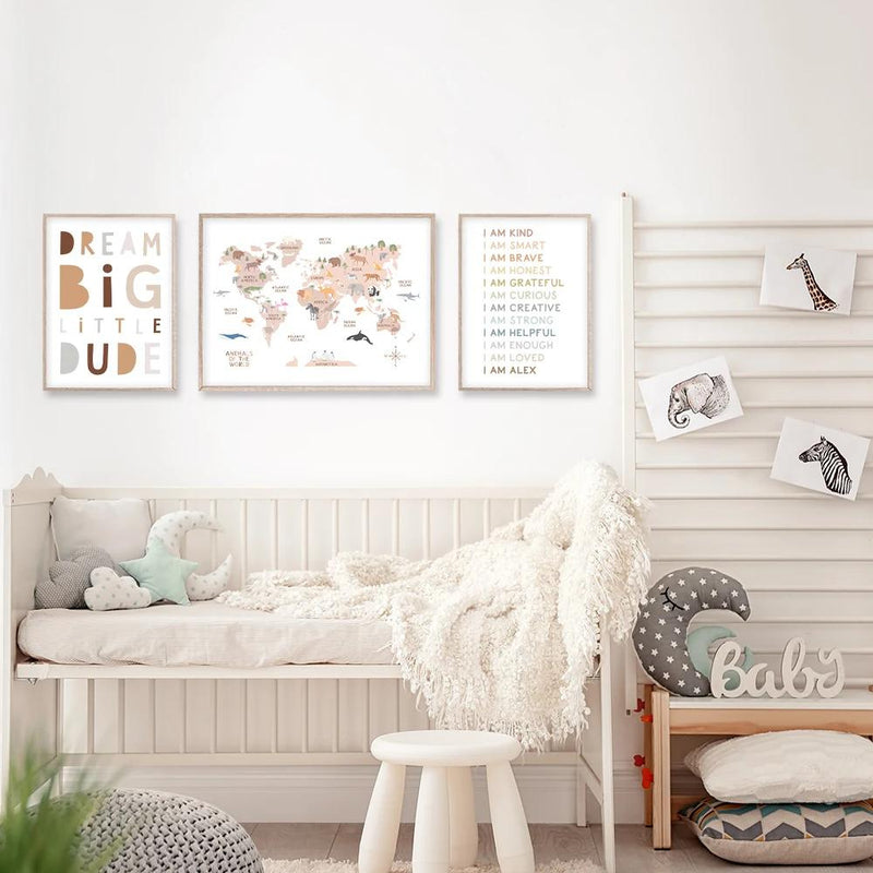 Kids Animal World Map Canvas